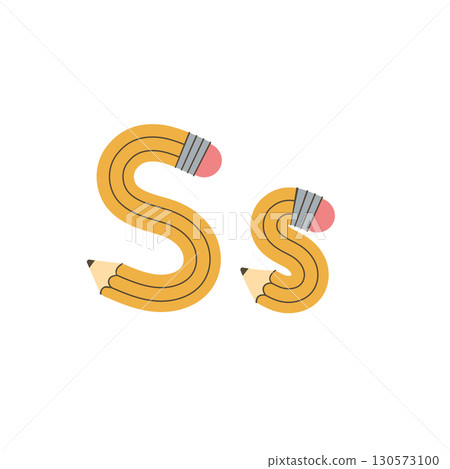 Yellow pencil shaped like the uppercase letter S. Vector design. Yellow pencil shaped like the uppercase letter S. Vector design. 130573100