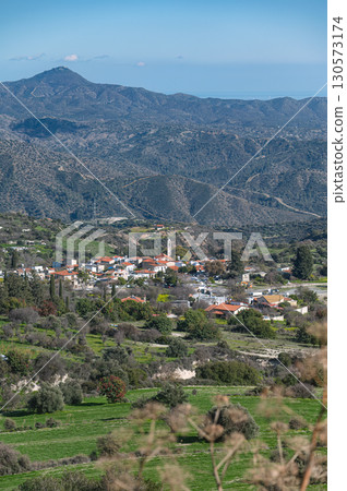 Kato Lefkara village in Cyprus, nestled in the Troodos mountains 130573174