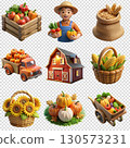 Harvest time 3d cartoon icon collection for fall festival designs or seasonal branding projects 130573231