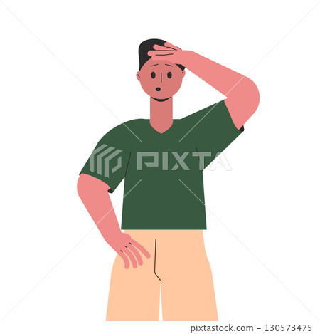 Man Character Looking Into Distance with Hand at Forehead Vector Illustration 130573475