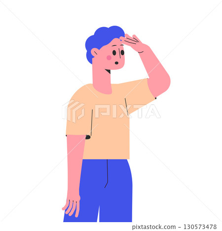 Man Character Looking Into Distance with Hand at Forehead Vector Illustration 130573478
