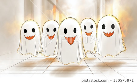 Five Friendly Ghosts in a Playful Halloween Setting 130573971