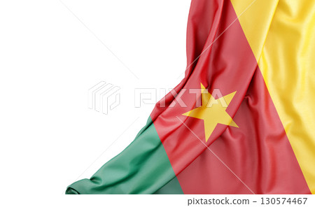 Flag of Cameroon with empty space on the left. Isolated. 3D Rendering 130574467