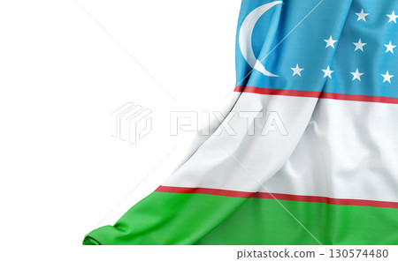 Flag of Uzbekistan with empty space on the left. Isolated. 3D Rendering 130574480