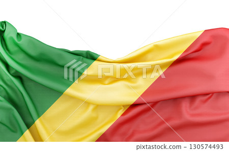 Flag of Republic of the Congo isolated on white background with copy space above. 3D rendering Flag of Republic of the Congo isolated on white background with copy space above. 3D rendering 130574493