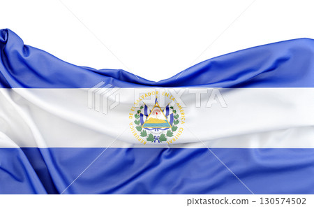 Flag of El Salvador isolated on white background with copy space above. 3D rendering Flag of El Salvador isolated on white background with copy space above. 3D rendering 130574502