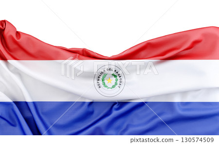 Flag of Paraguay isolated on white background with copy space above. 3D rendering 130574509