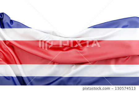 Flag of Costa Rica isolated on white background with copy space above. 3D rendering 130574513