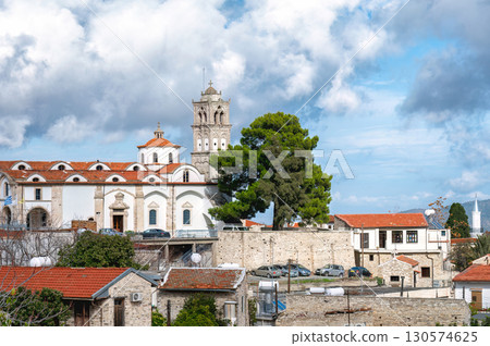Church of the Holy Cross dominating Pano Lefkara village in Cyprus 130574625