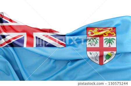 Flag of Fiji isolated on white background with copy space above. 3D rendering 130575244