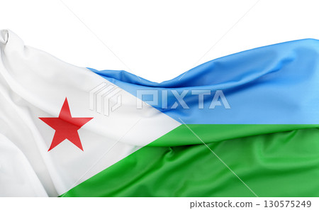 Flag of Djibouti isolated on white background with copy space above. 3D rendering Flag of Djibouti isolated on white background with copy space above. 3D rendering 130575249