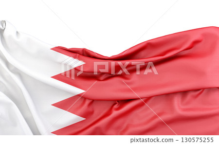 Flag of Bahrain isolated on white background with copy space above. 3D rendering Flag of Bahrain isolated on white background with copy space above. 3D rendering 130575255