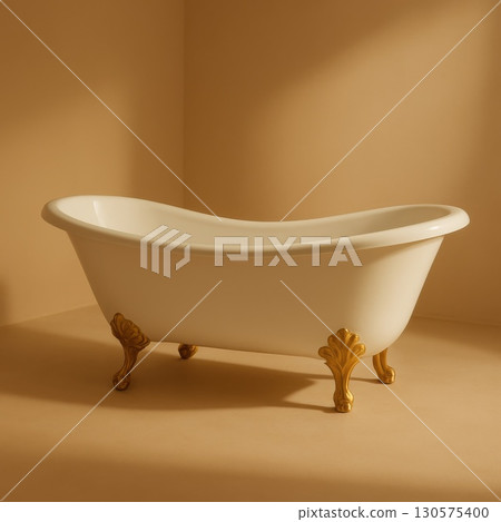 Elegant Vintage White Clawfoot Bathtub in Minimal Beige Room Luxurious Interior Concept with Soft Shadows Elegant Vintage White Clawfoot Bathtub in Minimal Beige Room Luxurious Interior Concept with Soft Shadows 130575400