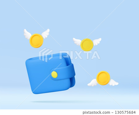 3D Wallet with Flying Coins and Wings 130575684
