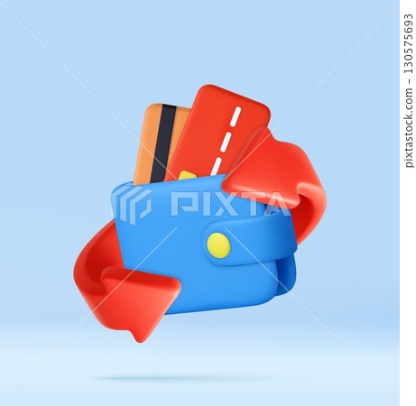 3D Wallet with Credit Cards and Sync red Arrows 130575693