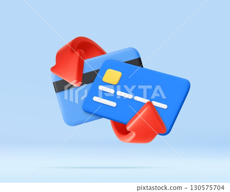 3D Credit Card Exchange with red Arrows Icon 130575704