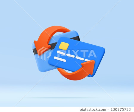 3D Credit Card Exchange with Arrows Icon 130575733