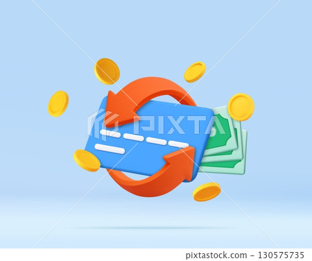3D Credit Card with Money and Arrows Icon 130575735