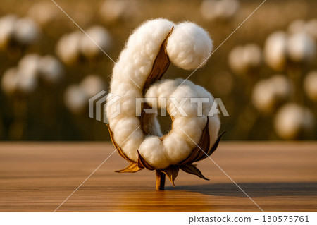 Number six made of raw cotton, artistic conceptual font illustration 130575761