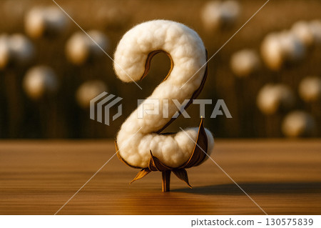 Number two made of raw cotton, artistic conceptual font illustration Number two made of raw cotton, artistic conceptual font illustration 130575839