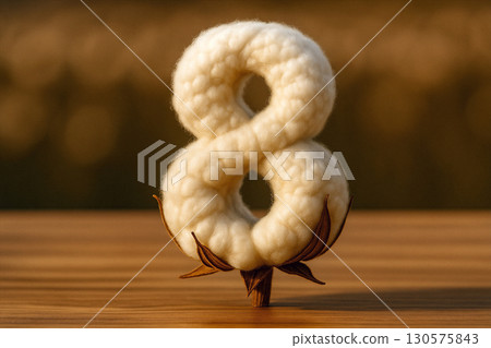 Number eight made of raw cotton, artistic conceptual font illustration 130575843