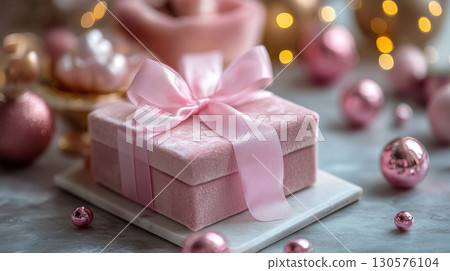 Woman hands holding pink gift satin ribbon, shopping Valentines, New Year, Mothers, Christmas Woman hands holding pink gift satin ribbon, shopping Valentines, New Year, Mothers, Christmas 130576104