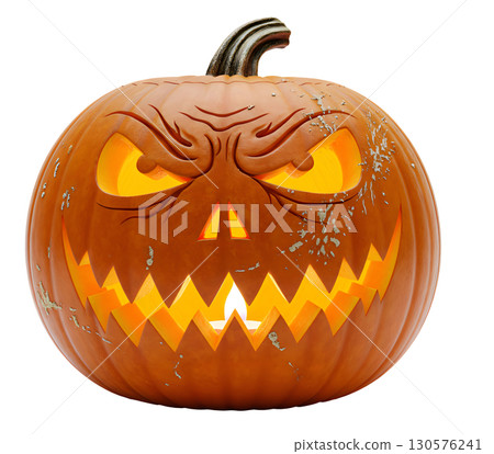 A glowing pumpkin-Jack-o-lantern, perfect for decorating websites and social networks for Halloween. This symbol of the holiday will create a spooky and fun atmosphere. Isolate. 130576241