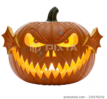 A glowing pumpkin-Jack-o-lantern, perfect for decorating websites and social networks for Halloween. This symbol of the holiday will create a spooky and fun atmosphere. Isolate. 130576242