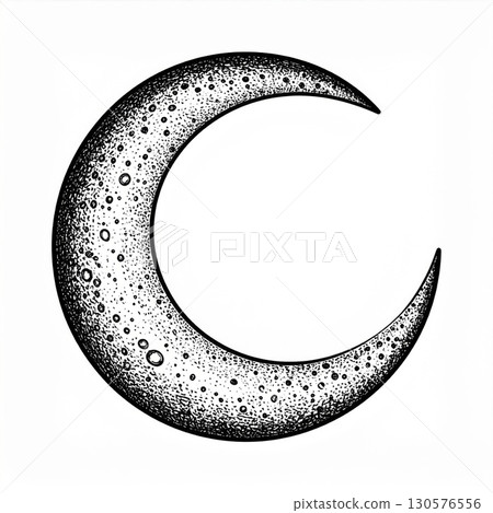 Stippled Crescent Moon Illustration 130576556