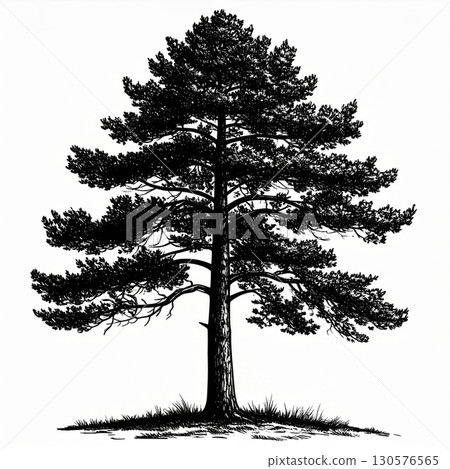 Black And White Silhouette Of A Pine Tree 130576565