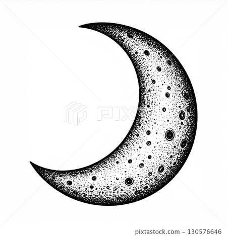 Crescent Moon Stippling Illustration 130576646