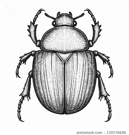 Detailed Black And White Beetle Illustration Detailed Black And White Beetle Illustration 130576686