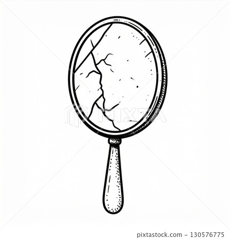 Cracked Handled Mirror Illustration 130576775