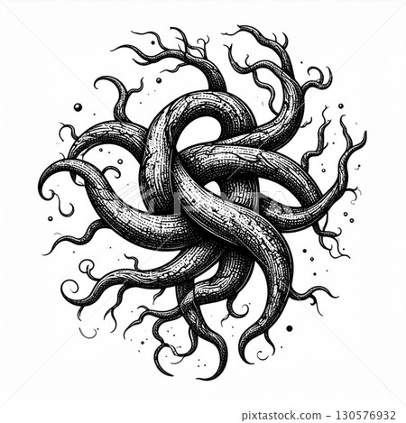 Abstract Black And White Intertwined Roots Illustration 130576932