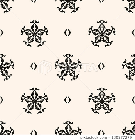 Abstract simple floral gothic style seamless pattern. Elegant minimal monochrome stylish background. Perfect for textile, fabric and fashion print. 130577279