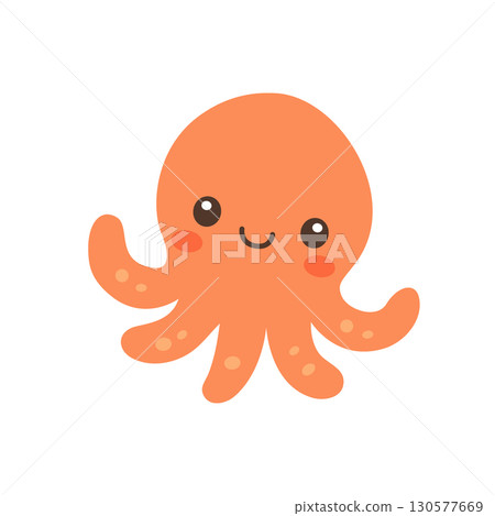 Smiling cartoon octopus. Flat vector marine animal illustration for kids ocean and underwater themed designs 130577669