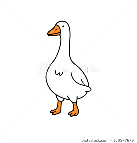 Minimalist goose standing calmly in profile view. Simple farm bird vector with clean black outlines Minimalist goose standing calmly in profile view. Simple farm bird vector with clean black outlines 130577679
