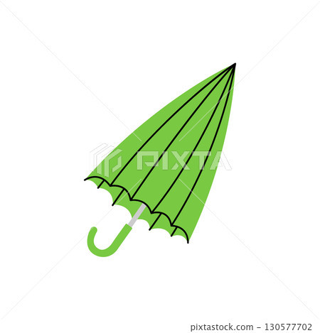 Green closed umbrella icon, minimalist folded parasol illustration with clean vector design for decor and apps 130577702