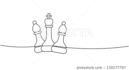Minimalist chess line art of king with two bishops, elegant black outline for coloring pages and tactical design projects Minimalist chess line art of king with two bishops, elegant black outline for coloring pages and tactical design projects 130577707