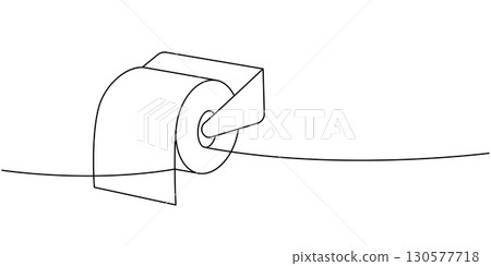 Toilet paper with metal holder one line continuous drawing. Tissue roll. Vector illustration Toilet paper with metal holder one line continuous drawing. Tissue roll. Vector illustration 130577718