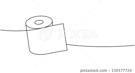 Soft toilet paper one line continuous drawing. Paper roll. Vector illustration 130577720