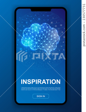 Human brain polygonal symbol for UI, UX design template. Low poly mind illustration for mobile homepage app design. Organ illustration Human brain polygonal symbol for UI, UX design template. Low poly mind illustration for mobile homepage app design. Organ illustration 130577731