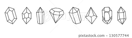 Outline magical stones. Mystical, esoteric, magic or healing crystals. Magic gem stones, diamond and jewel crystals. Vector illustration Outline magical stones. Mystical, esoteric, magic or healing crystals. Magic gem stones, diamond and jewel crystals. Vector illustration 130577744