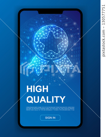 Award polygonal symbol for UI, UX design template. Low poly reward illustration for mobile homepage app design. Quality guarantee illustration 130577751