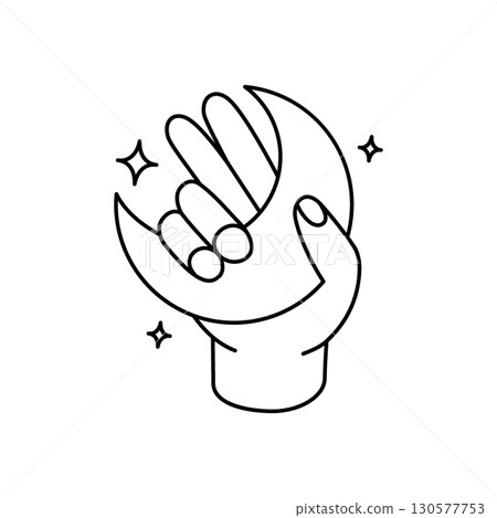 Hand holding a moon. Mystical, esoteric, magic or healing moon. Mystic astrology crescent moon. Vector illustration. Hand holding a moon. Mystical, esoteric, magic or healing moon. Mystic astrology crescent moon. Vector illustration. 130577753