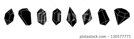 Black crystals. Precious stones and diamonds. Gemstones, amethyst, ruby, sapphire, emerald, topaz and quartz. Vector illustration 130577775