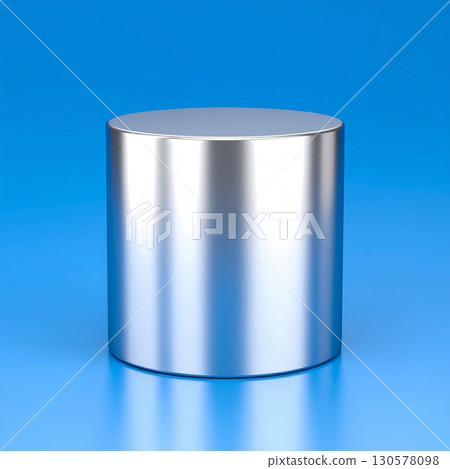 Silver Metal Cylinder on Blue Background 130578098