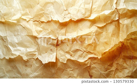 Crumpled Brown and Beige Paper Texture Background 130579330