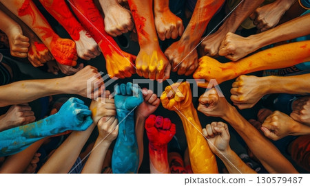 United We Stand Diverse Hands With Colors Celebrate Unity, Support, And Togetherness 130579487