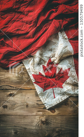 Canadian Flag on Rustic Wood Background A Symbol of Heritage, Pride, and National Identity 130579499